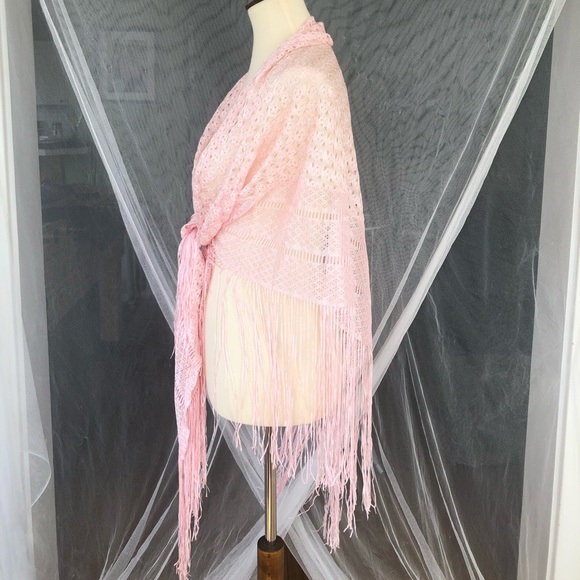 Vintage Festival Shawl Boho Fringe Pink - Picture 3 of 8